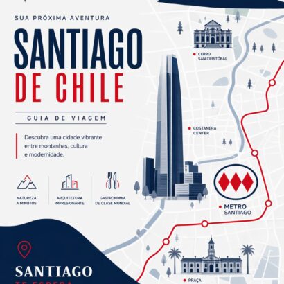 Mapa Turístico Completo + Metro de Santiago – Guia Visual Ilustrado Premium